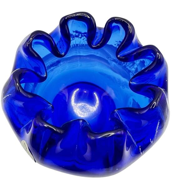 Vintage Fenton Cobalt Blue Rose Bowl hand Painted Signed Snow Winter Scene - Picture 11 of 13